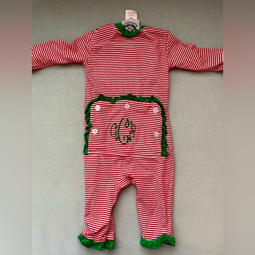 Cecil and Lou striped pajamas with monogram “CPC” size 3m